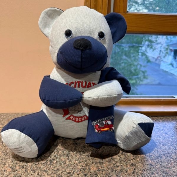 Handmade fire department keepsake bear